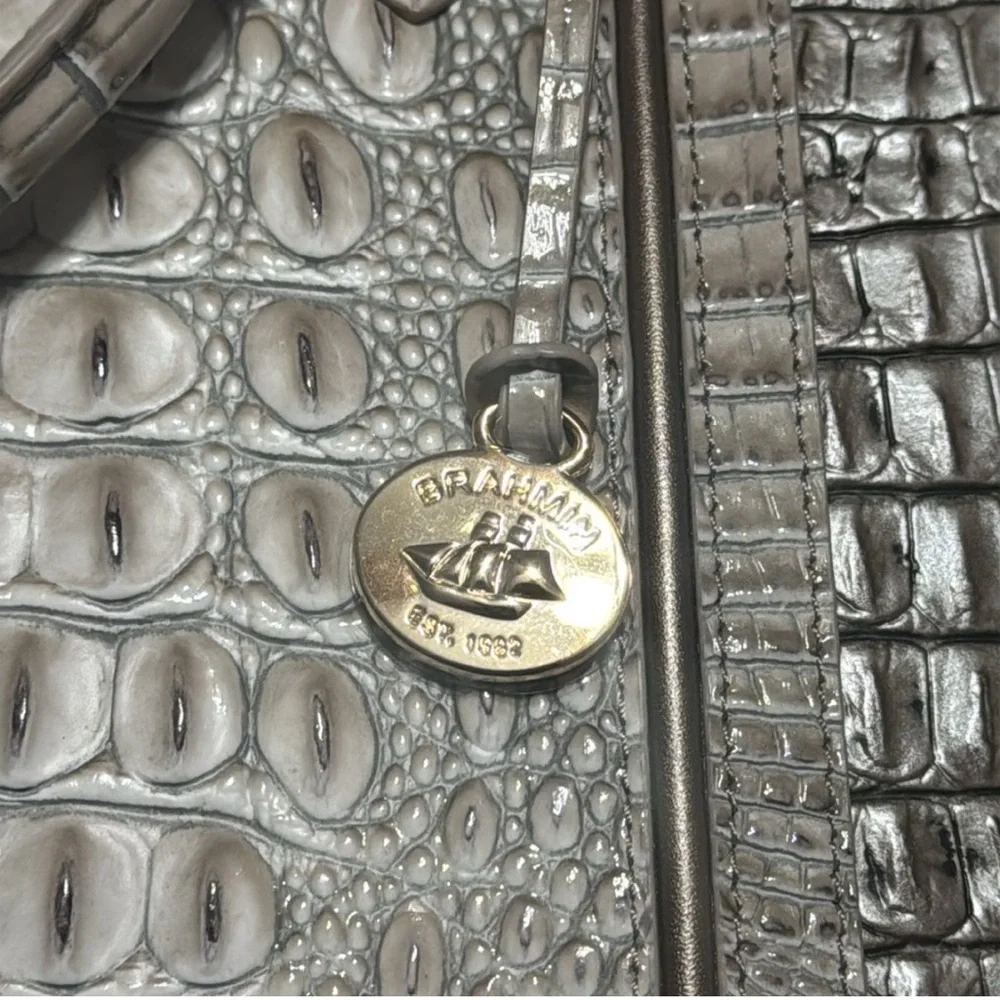 Elegant Brahmin Silver Crocodile Embossed Satchel and Wallet Set